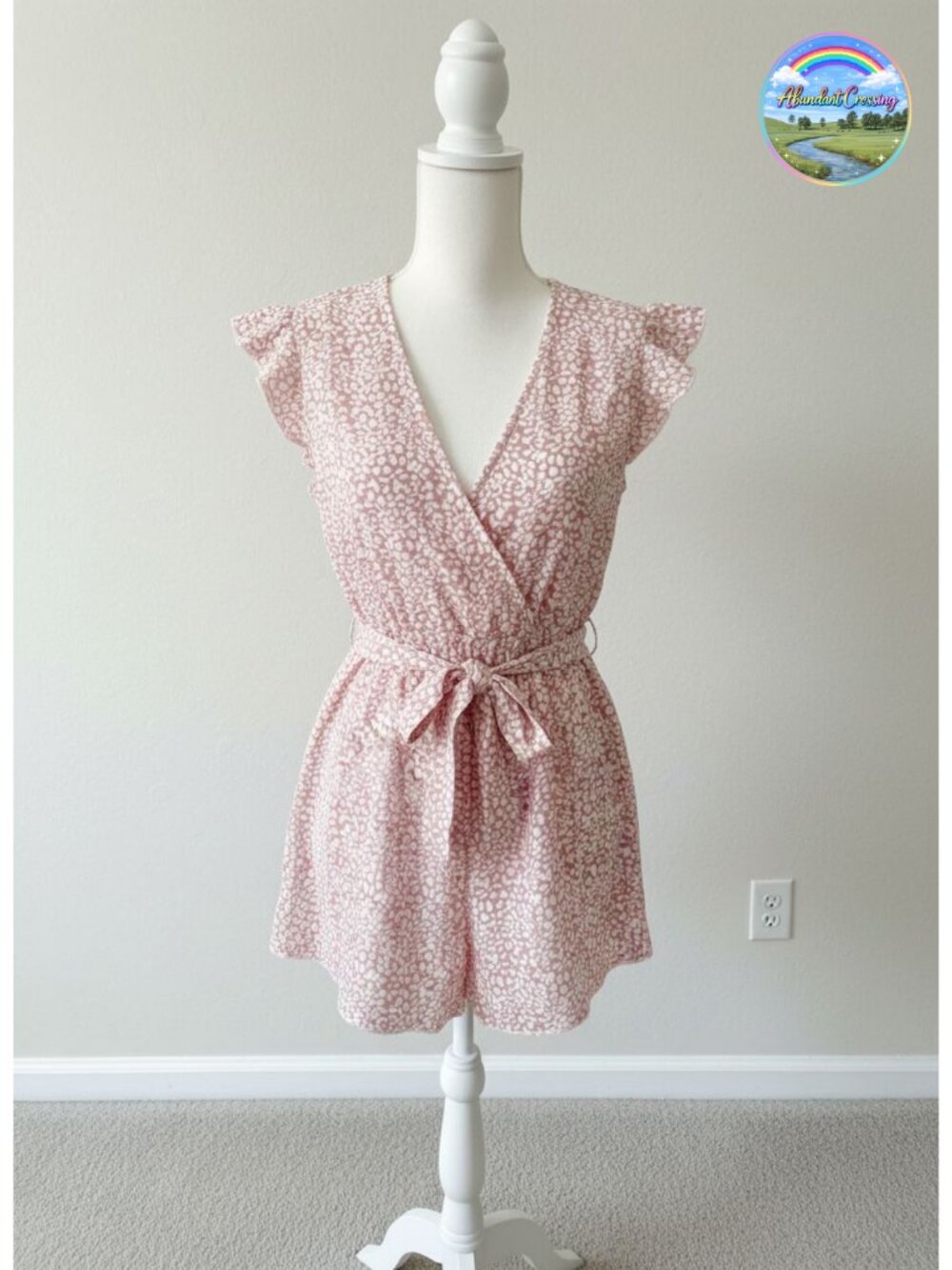 Boho Floral Wrap V Neck Cap Sleeve Mini Romper Summer Casual